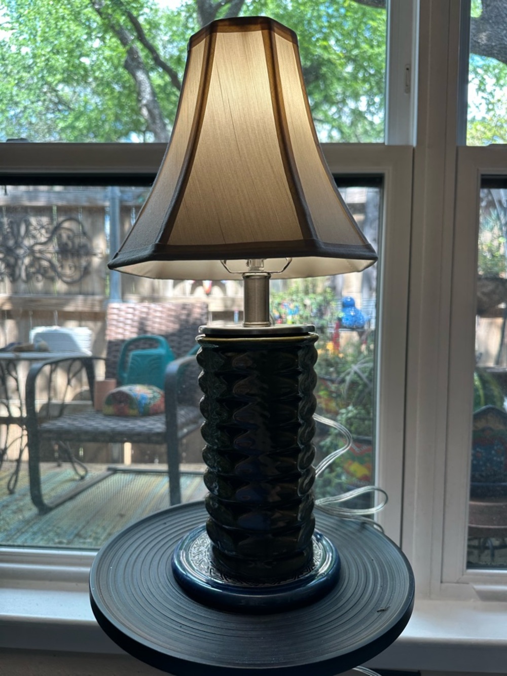 Dark Green Vintage Vase Table Lamp with Beige Shade - Home Accents
